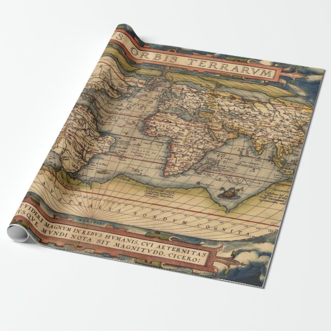 Vintage Weltkarte von Abraham Ortelius 1564 Geschenkpapier (Ungerollt)