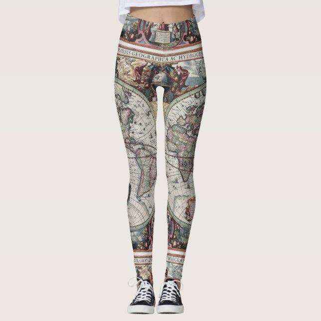 Vintage Weltkarten-Leggings Leggings (Vorderseite)