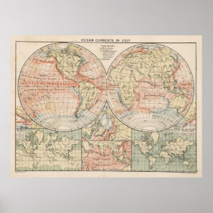 Vintage Weltozean-Strom-Karte (1905) Poster