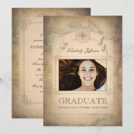 Vintage Weltreise Map Graduation Party Einladung