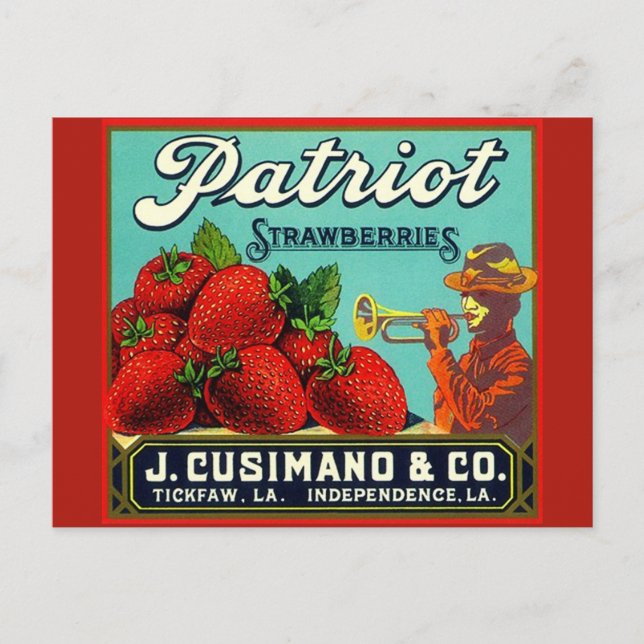 Vintage Werbung Erdbeeren Unabhängigkeit LA Feiertagspostkarte (Vorderseite)