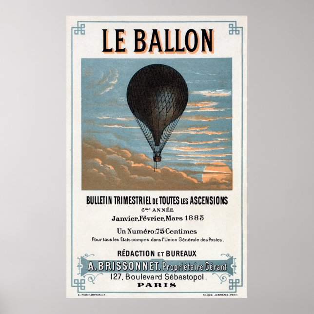 Vintage Werbung für den französischen Heißluftball Poster (Vorne)