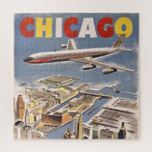 Vintage-Werbung für Flugreisen in Chicago, USA