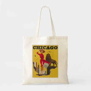 Vintage-Werbung für Flugreisen in Chicago, USA Tragetasche