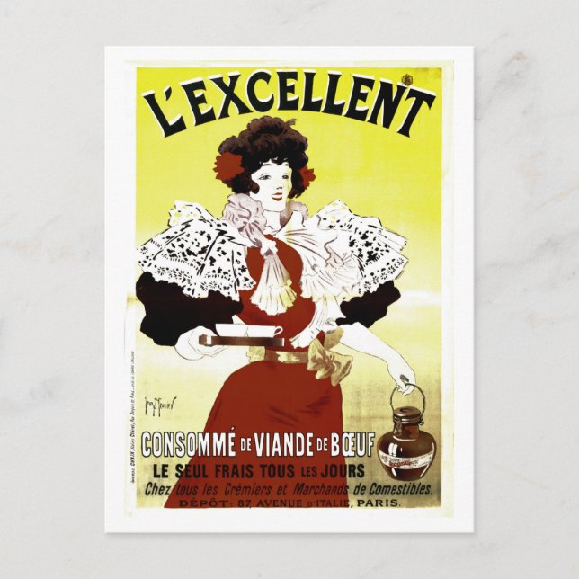 Vintage Werbung für französische Rindersuppe Postkarte (Vorderseite)