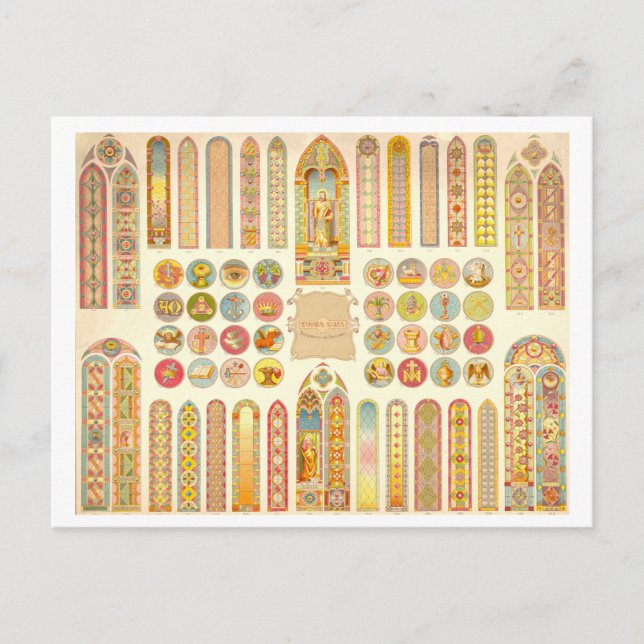 Vintage Werbung für verkettete Glasfenster Postkarte (Vorderseite)