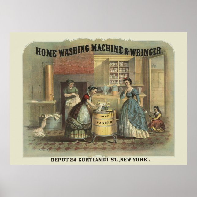 Vintage-Werbung für Zuhause-Waschmaschine und Wrin Poster (Vorne)