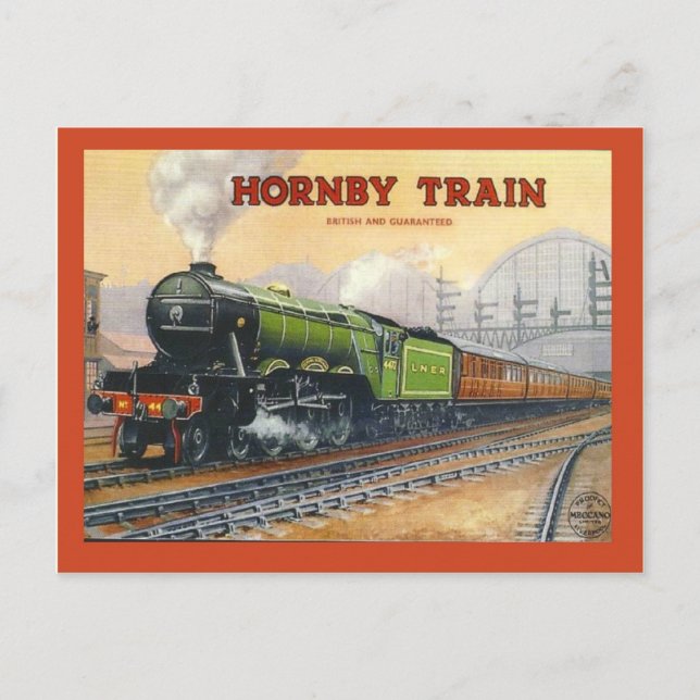 Vintage Werbung, Hornby-Bahn, Miniatur-Sets Postkarte (Vorderseite)