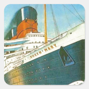 Vintage Werbung, RMS Queen Mary Quadratischer Aufkleber