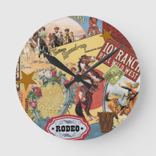 Vintage Western-Collage-Uhr Runde Wanduhr