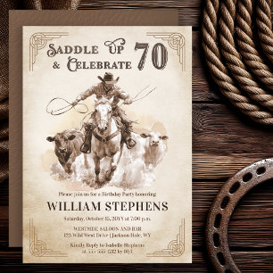 Vintage Western Cowboy Erwachsene 70. Geburtstagsf Einladung