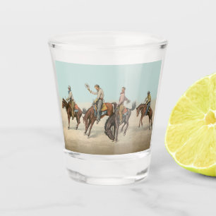 Vintage Western-Cowboys auf sträubenden Pferden Schnapsglas