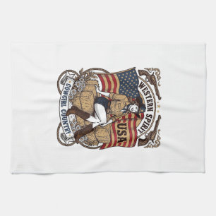 Vintage Western Cowgirl Patriotisches Shirt Design Geschirrtuch