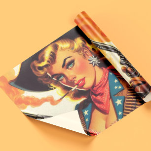 Vintage Western Cowgirl Pin-up Geschenkpapier