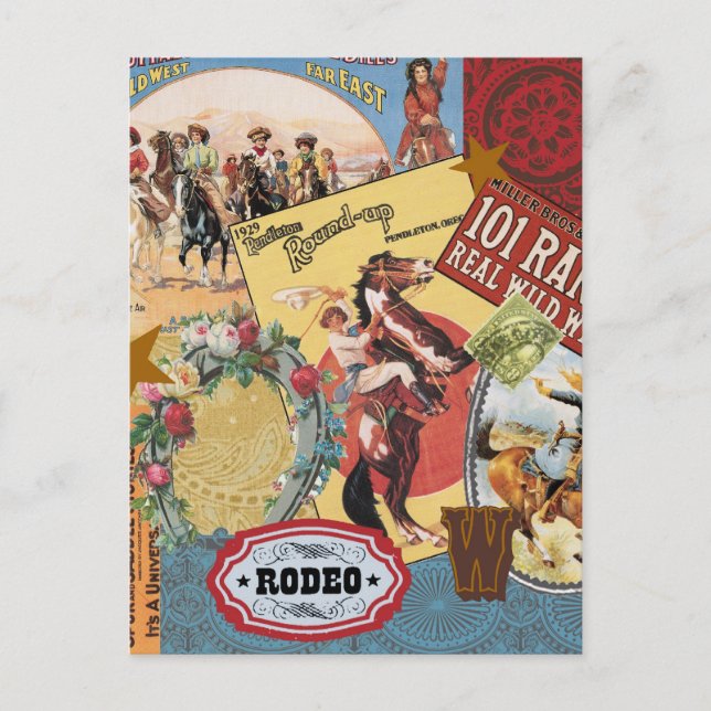 Vintage Western-Cowgirl-Postkarte Postkarte (Vorderseite)