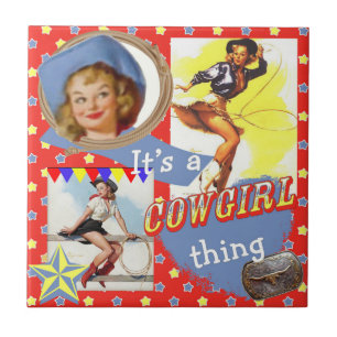 Vintage Western-Cowgirl-Sache Fliese