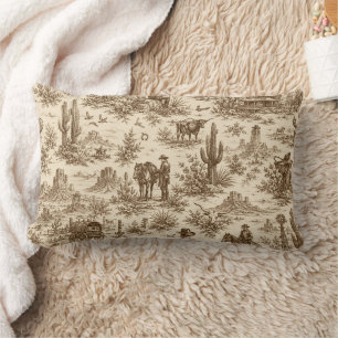 Vintage Western Desert Toile nahtloses Muster Lendenkissen