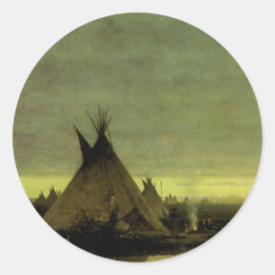 Vintage Western, Indian Camp bei Tagesanbruch von  Runder Aufkleber