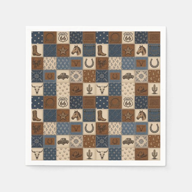 Vintage Western Patchwork Quilt Muster Serviette (Vorderseite)