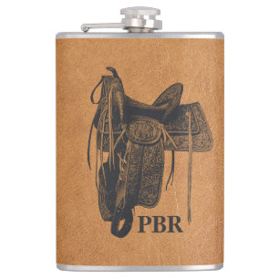 Vintage Western-Pferdesattel-Monogramm Flachmann