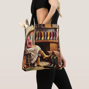 Vintage Western Retro Cowgirl Stiefel Shopping 4 Tasche