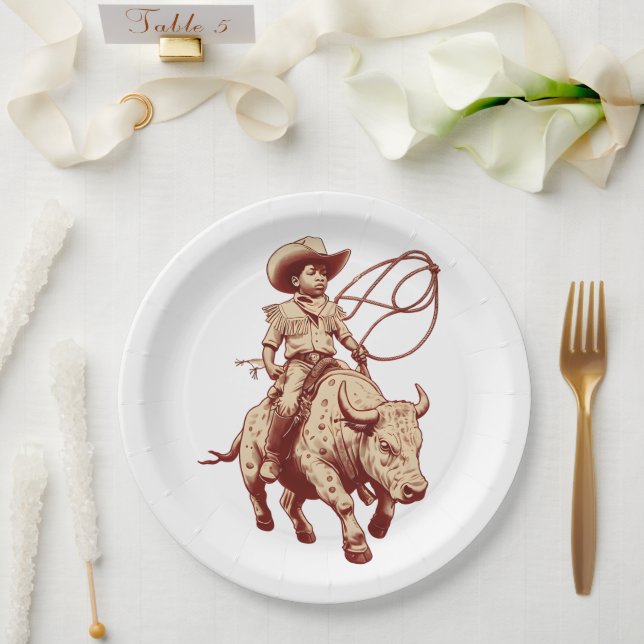 Vintage Western Ride Proud Little Cowboy Pappteller (Hochzeit)