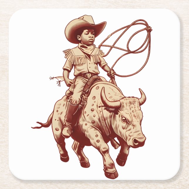 Vintage Western Ride Proud Little Cowboy Rechteckiger Pappuntersetzer (Vorderseite)