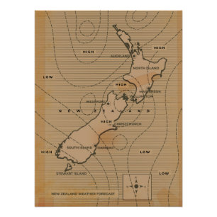 Vintage Wetterkarte Neuseelands Poster