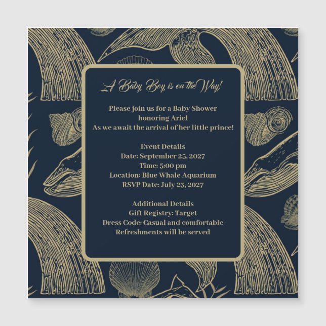 Vintage Whale Blue Baby Dusche Einladung (Vorderseite)