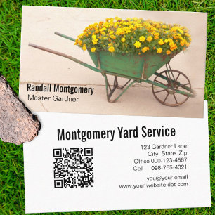 Vintage Wheelbarrow Yellow Flower Gardener QR Code Visitenkarte