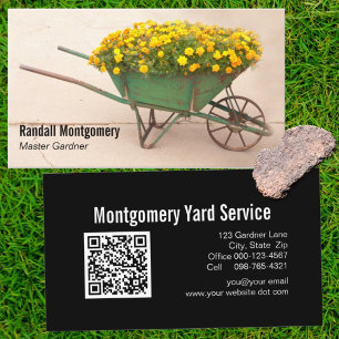 Vintage Wheelbarrow Yellow Flower Gardener QR Code Visitenkarte