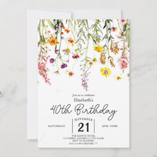 Vintage Whimsical-Wildblumen 40. Geburtstag Einladung