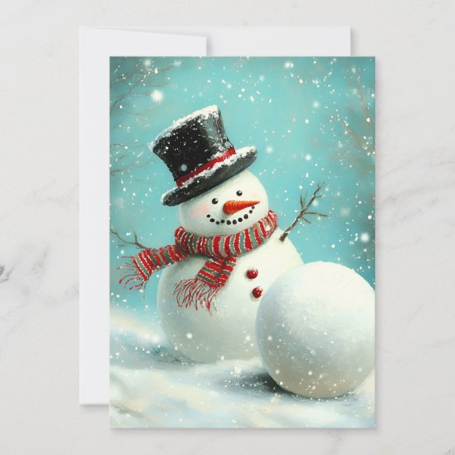 Vintage Whimsical Winter Snowman Joy Feiertagskarte (Vorderseite)