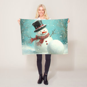 Vintage Whimsical Winter Snowman Joy Fleecedecke