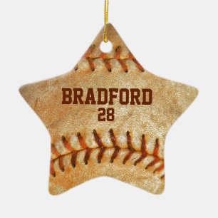 Vintage White Baseball mit roter Stickerei hinzufü Keramik Ornament