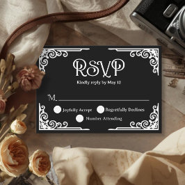 Vintage White Black Wedding RSVP Karte