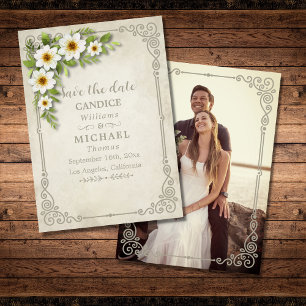 Vintage White Daisy Floral Romantische Rustikale H Save The Date