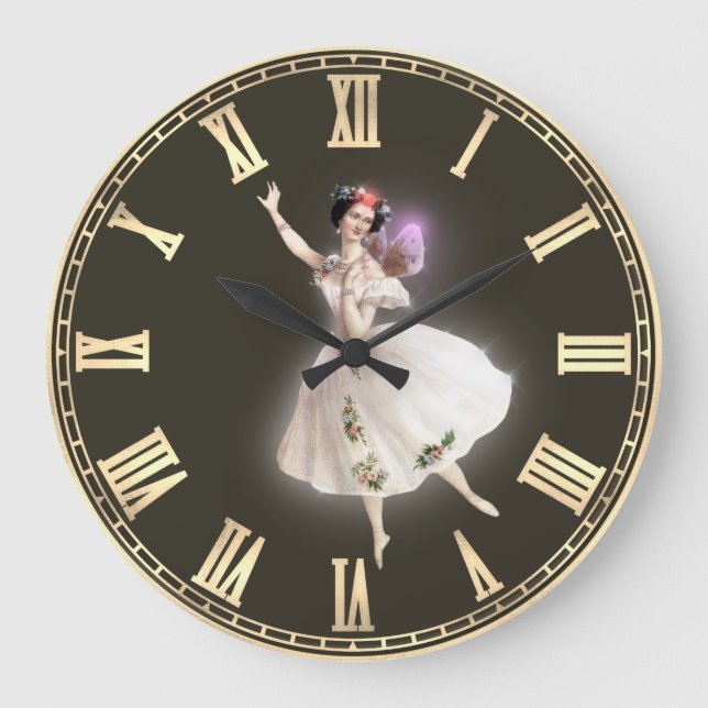 Vintage White Fairy Große Wanduhr (Vorderseite)