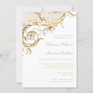 Vintage "White Gold Flam Damask Engagement Party" Einladung