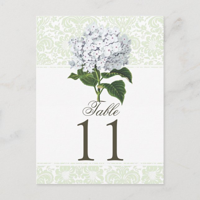 Vintage White Hydrangea Wedding Tischnummer (Vorderseite)