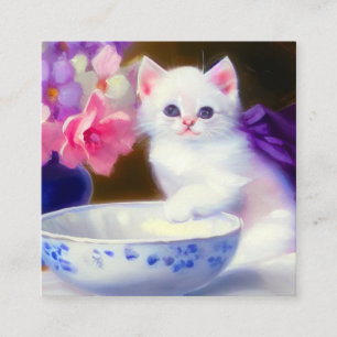 Vintage White Kitten mit Lila Band Begleitkarte