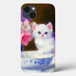 Vintage White Kitten mit Lila Band Case-Mate iPhone Hülle