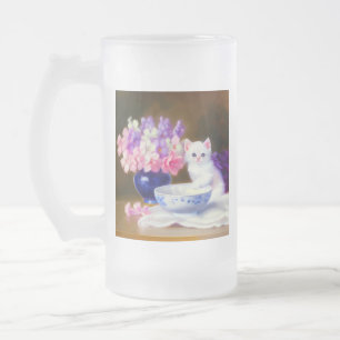 Vintage White Kitten mit Lila Band Mattglas Bierglas