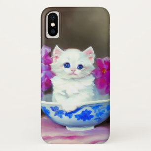 Vintage White Kitten mit rosa Blume Case-Mate iPhone Hülle