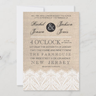 Vintage White Lace & Burlap Wedding Einladung