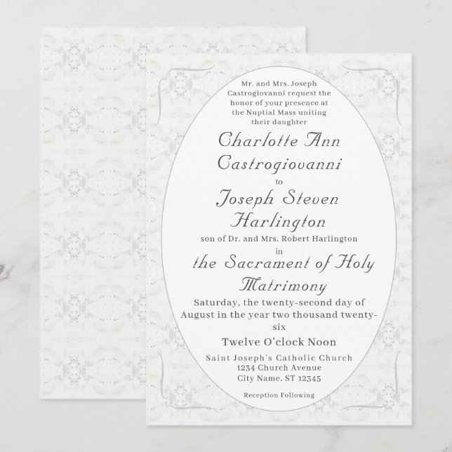 Vintage White Lace Katholic Wedding Einladung (Vorne/Hinten)