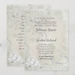 Vintage White on White Floral Butterfly Wedding Einladung