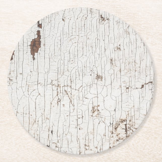 Vintage White Painted Wood Runder Pappuntersetzer (Vorderseite)