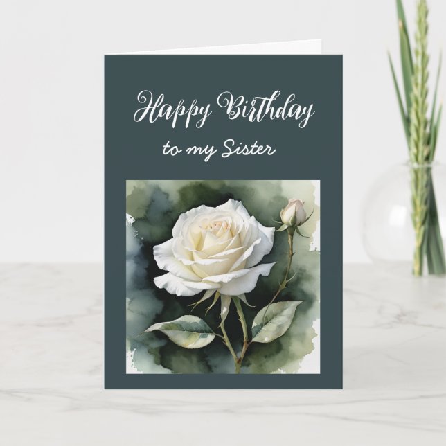 Vintage White Rose Blume für Sister Birthday Karte (Vorderseite)