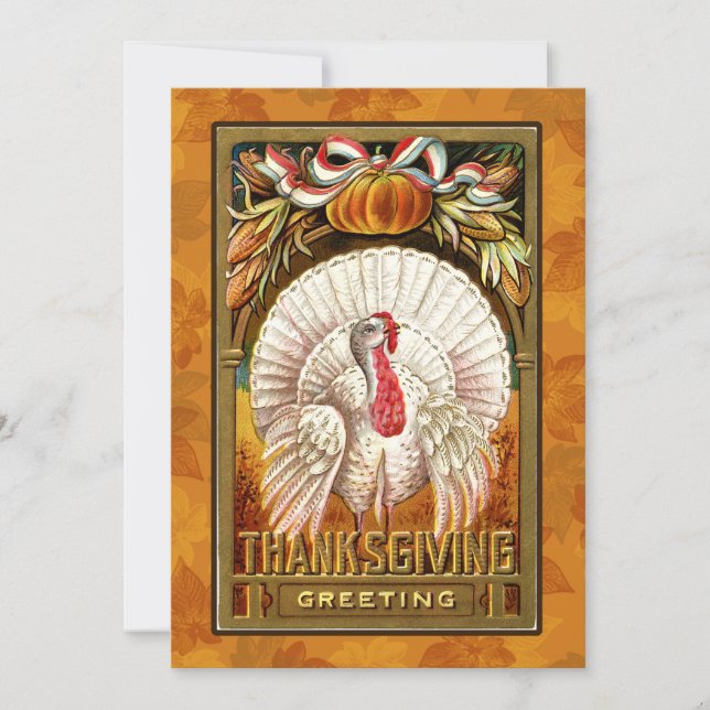 Vintage White Thanksgiving Turquie Invitation (Devant)